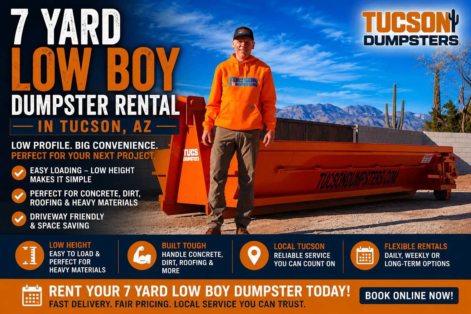 7 Yard Low Boy Dumpster Rental in Tucson, AZ