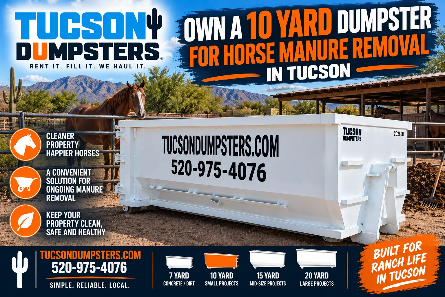Own a 10 Yard Dumpster for Horse Manure Removal in Tucson